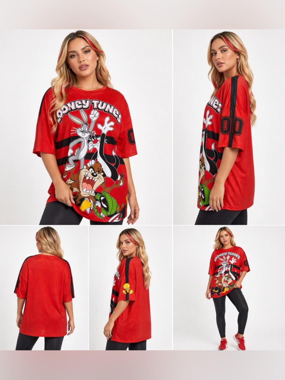 Looney Tunes T Shirt Large Red Graphic Tee Unisex SHEIN Cartoon Bugs Bunny TAZ